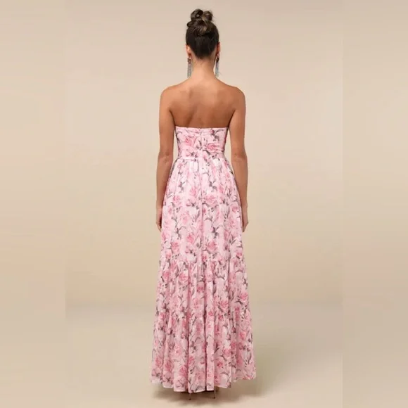 Lulu's Special Moment Strapless Bustier Pink Floral Maxi Dress Size XL NWT - Picture 5 of 16